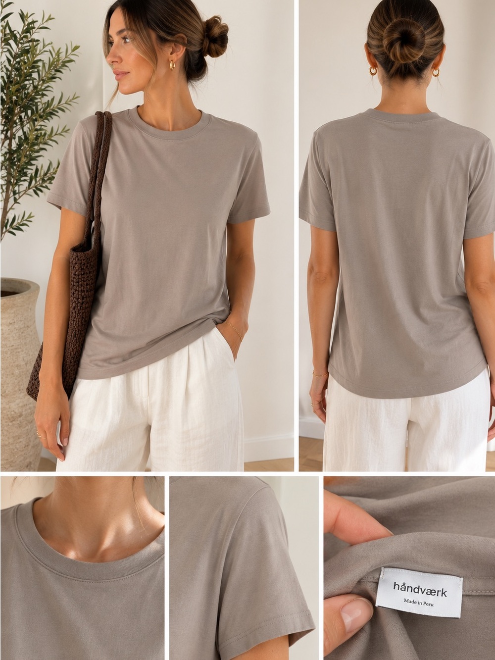 Håndværk Classic Jersey Tee Taupe Peruvian Pima Cotton Relaxed T-Shirt Sz Large